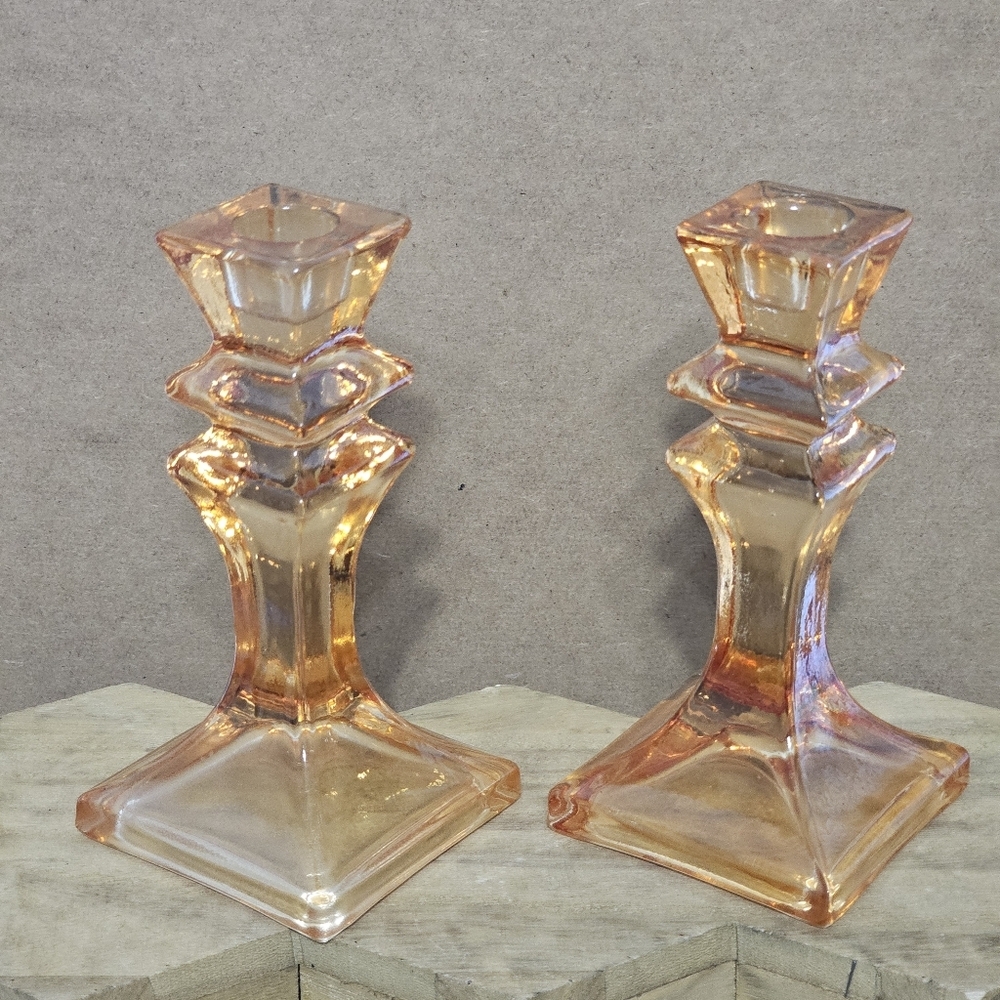 Stunning Franco Creazioni Exclusive Peach/Salmon Glass Candle Holder Set Italy - Picture 2 of 10